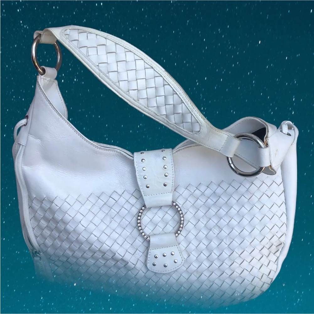 Elegant White Woven Leather Bag